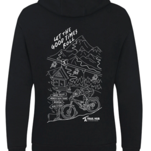 TH Hoodie back zoom in trail hub good times hoodie